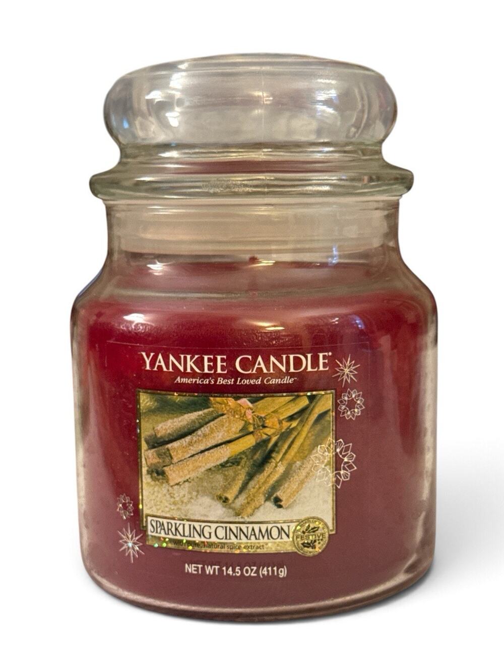 YANKEE CANDLE Sparkling Cinnamon 14.5 oz Jar NOS 2013 Smells Amazing